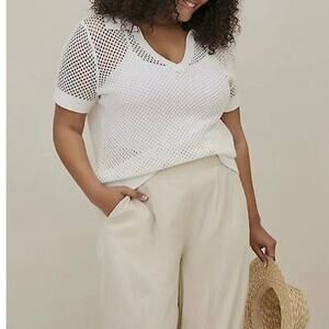 Torrid white crochet mesh fishnet style polo shirt